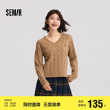 森马（Semir）森柔毛衫|毛衣女刺绣V领显瘦宽松2024绞花上衣复古风109724107014
