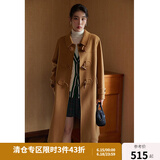 独束大码女装学院风牛角扣双面呢大衣女冬季新款微胖mm中长款外套 驼色 L （尺码：2）