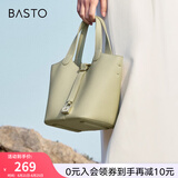 百思图新款商场时尚大容量手拎托特包水桶包单肩斜挎包女X2892BX3 绿色 F
