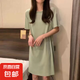 冰丝睡裙女春夏纯色睡衣时尚亲肤超值家居服女可外穿 绿色 均码