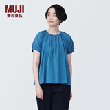 无印良品（MUJI） 女式 强捻短袖罩衫女装衬衫衬衣内搭夏季款纯棉全棉上衣BC2J8C4S 蓝色 XL 165/92A