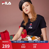 斐乐（FILA）官方女士短袖T恤夏印花运动女装针织短袖套头衫小熊T刺绣上衣 传奇蓝-NV M 165/84A