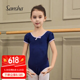 三沙（Sansha）儿童练功服短袖芭蕾舞蹈连体服蝴蝶结演出服女Y1613藏青M