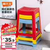 禧天龙塑料凳子家用休闲椅子加厚防滑凳板凳方凳换鞋凳故宫红D-2022