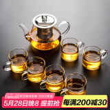 瓷牌茗茶具（cipaiming teaset） 透明玻璃茶具整套套装家用功夫茶壶茶杯会客泡茶器 透明把《八骏壶》6个把杯