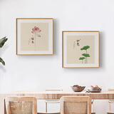 新中式餐厅装饰画饭厅原木风挂画茶室客厅厨房餐边柜墙面书房壁画 随机发一个 40*40cm 布纹理面+35MM加厚铝合金金框