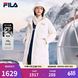 FILA斐乐官方女士长款羽绒服冬季休闲简约连帽加厚大衣女装外套 云菇白-WT M 165/84A
