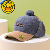 G.duck秋冬季儿童羊羔绒鸭舌帽男女童加厚防风棒球帽宝宝保暖护耳帽子潮 蓝色 建议3-10岁左右 x 帽围50-55左右，可以调