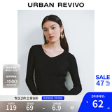 UR秋季新款女装简约基础百搭休闲修身V领针织衫UWB940008 正黑 S