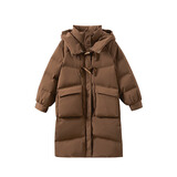 茵曼2025秋冬女装新款鸭绒九江羽绒服极寒轻暖保暖中长厚外套大衣上衣 咖啡色 S