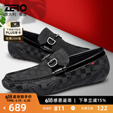 零度Zero休闲皮鞋男夏季新款格纹滴胶一脚蹬驾车鞋真皮休闲鞋乐福鞋男 黑色 38 (240mm)