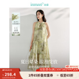 茵曼（INMAN）新中式盘扣挂脖连衣裙2025夏季女装新品莱赛尔碎花收腰刺绣长裙 橄榄绿 L