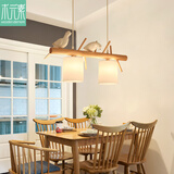 木元素 小鸟餐厅吊灯 北欧日式原木风田园餐馆饭厅灯三头长线 原木色 2头小鸟吊灯 E27 LED光源