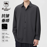 西域骆驼（VANCAMEL）衬衫男春秋长袖衬衣男士宽松休闲男装上衣韩版纯色衣服 深灰 XL