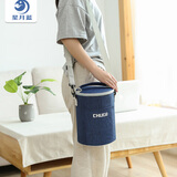 星月蓝保温便当包手提圆形饭盒袋便当盒饭桶保温袋带饭手提袋小号加高