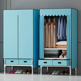 碧桃园 衣柜简易布衣柜钢管加粗加固单人宿舍租房组装加厚布卧室挂衣柜 蓝色 三抽屉105cm