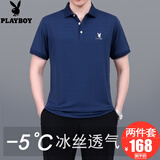 花花公子运动套装男两件套夏季新款爸爸短袖T恤中老年休闲大码父亲运动服 SXY3993-宝蓝色【两件套】 2XL(建议140-160斤左右)