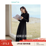 茵曼（INMAN）灯芯绒连衣裙春秋女装新品长袖休闲针织礼服中长裙子 午夜黑-18348727 S