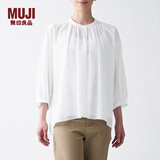 无印良品 MUJI 女式 水洗 棉强捻 七分袖罩衫 BCA11A1S 白色 XS-S