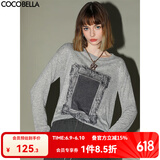 COCOBELLA时尚巴洛克印花长袖T恤女春花纱灰宽松舒适针织上衣TS44 灰色 L