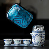 唐丰青花羊脂玉瓷玲珑旅行茶具套装一人饮户外便携式快客杯节日伴手礼