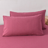 黄河口老粗布A类母婴纯棉枕头套一对 全棉加厚枕套 床上用品枕套一对 小格子酒红色枕套 一对枕套 45cm*75cm