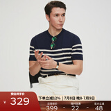 FULL MONTY海魂衫t恤男士针织圆领短袖T恤条纹休闲商务桑蚕丝男装上衣夏季 藏青米灰8762【24全新升级】 XL