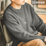 马登工装 美式复古重磅菠萝纹粗毛衣加厚实圆领落肩休闲针织衫男 极地灰 2XL