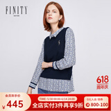 菲妮迪（FINITY）春装新款衬衫拼接假两件印花宽松显瘦设计感休闲上衣女 藏青色 2XL