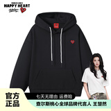 查尔斯桃心秋冬新款美式简约潮流加绒LOGO刺绣基础款连帽套头卫衣男女同款 黑色 3XL