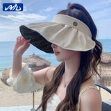 目丸防晒帽女防紫外线遮阳帽骑车空顶太阳大檐帽子女夏季亲子贝壳帽子 米色 1#黑胶蝴蝶结LOGO款 成人发箍款-不可折叠(56-58cm)