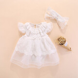 多拉麦格婴儿哈衣夏季纱裙女宝宝满月百天礼服公主裙百日宴包屁衣拍照衣服 小飞袖白色+发带 66cm 60码 建议11-15斤(2-5个月)