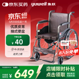 鱼跃(yuwell)轮椅H058B钢管加固软座护理带座便可折叠老人坐便轮椅车