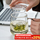 忆壶茶 玻璃茶杯茶具喝水杯子茶道杯 绿茶杯红茶带过滤竹木盖泡茶杯 玻璃盖500ML