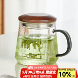 忆壶茶（YIHUTEA）玻璃茶杯茶水分离泡茶杯茶道杯喝茶杯子办公室家用男女绿茶水杯子 【胡桃木盖】竖纹泡茶杯 450ml