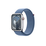 Apple Watch Series 9 (GPS)；45 毫米银色铝金属表壳；凛蓝色回环式运动表带 MR9F3CH/A*企业专享