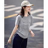 尚静短袖t恤女夏季新款女装字母立体提花时尚百搭圆领简约体恤上衣女