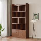 蔓斯菲尔（MSFE） 书架落地书柜客厅置物架办公室隔断柜靠墙家用收纳柜子储物柜 【加固款】深胡桃色80*181cm