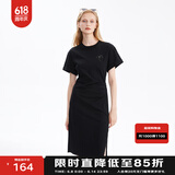 BASIC HOUSE/百家好爱心褶皱连衣裙女夏季新款设计感收腰显瘦裙子女 黑色 M