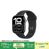 Apple/苹果 Watch Series 10 智能手表GPS+蜂窝款42毫米亮黑色铝金属表壳黑色运动型表带S/M MWXM3CH/B
