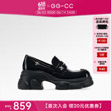 GG-CC【鞠婧祎同款】星系岛屿2024年新款乐福鞋厚底增高单鞋女G24U4835 黑色-钻饰款（漆皮） 37