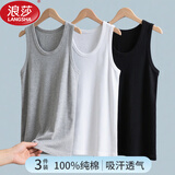 浪莎男士背心纯棉打底衫薄款100%棉运动无袖汗衫圆领弹力跨栏背心