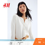 H&M女装毛针织衫夏季慵懒风圆领长袖打底衫短款外套0579541 奶油色 M 165/96