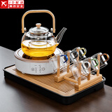 正扬电陶炉煮茶器煮茶壶套装办公透明玻璃茶具泡茶壶烧水电茶炉可保温 春鸣白900提+6色把+架长琴黑