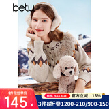 百图betu女装冬季新款毛衣古着风圆领提花长袖宽松毛衫女2311T42 燕麦色 L