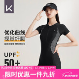 Keep泳衣女士专业连体平角游泳衣竞速保守大码温泉泳装047 黑色 M 