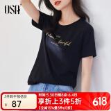 欧莎（OSA）白色字母短袖t恤女夏装2025年新款设计感小众衣服短款体恤上衣 黑色 L