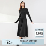 尚都比拉秋冬复古气质女神范打底针织连衣裙中长款显瘦a字裙 黑色 XL 