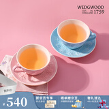WEDGWOOD欢愉假日咖啡杯碟陶瓷茶杯碟高颜值杯碟情侣杯 欢愉假日2杯2碟（粉+蓝）