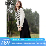 百图betu女装春季新款连衣裙法式条纹拼接长袖连衣裙女2401T66 黑色 S